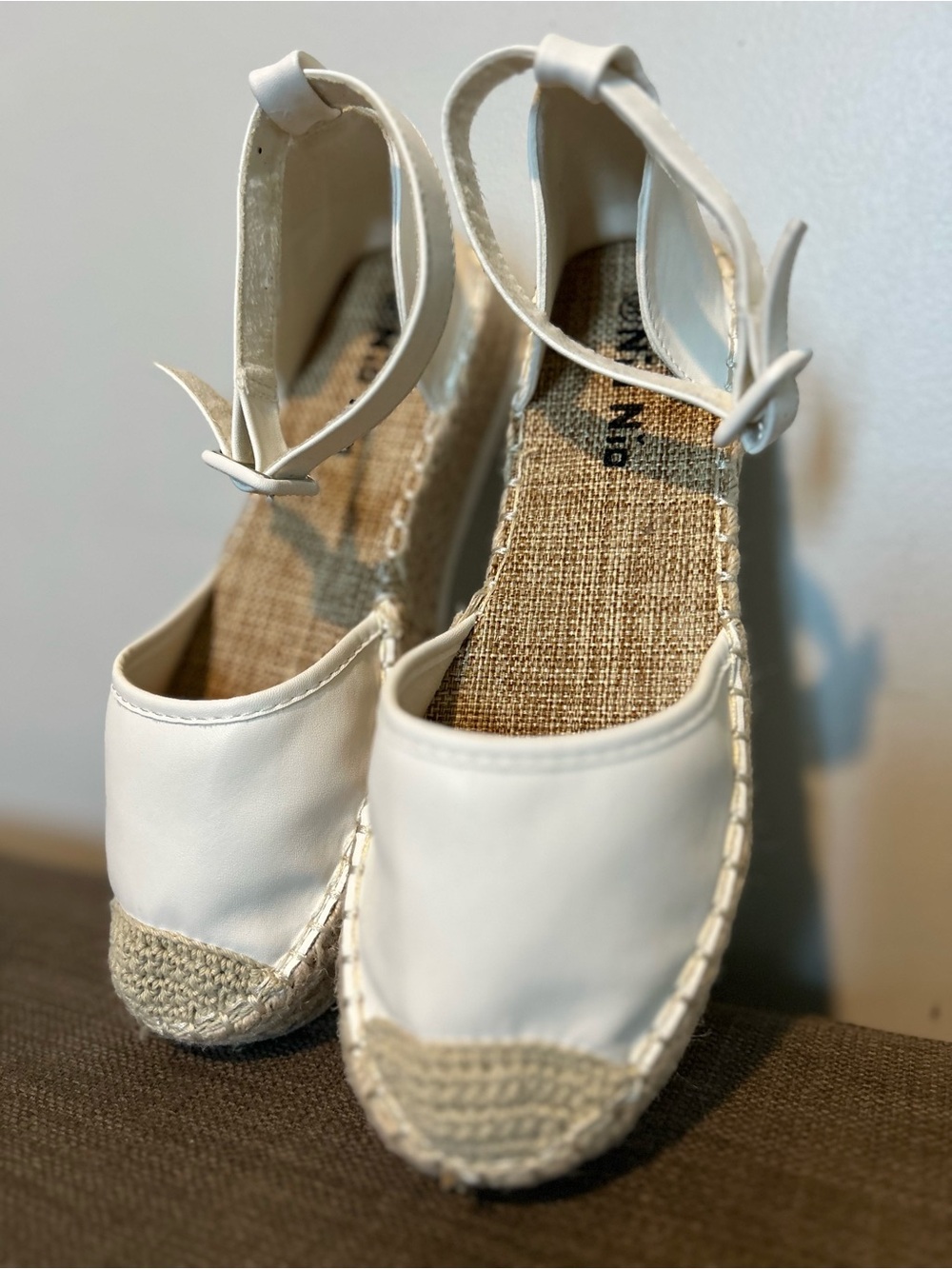 Nio Nio White Espadrille Wedge Sandals with Ankle Strap